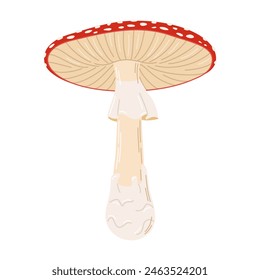 Mosca de setas venenosas rojo agárico. Dibujado a mano Amanita muscaria. Hongo de bosque alucinógeno y psicodélico. Hongo mágico de estilo plano de moda aislado en blanco. Ilustración vectorial