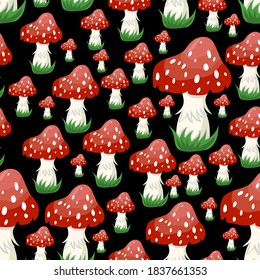 fly agaric, seamless pattern, vector illustration