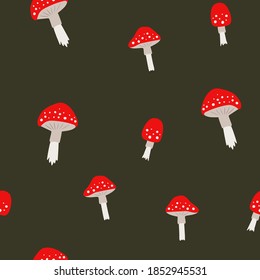 Fly agaric seamless pattern. Vector autumn illustration. Natural seamless texture. For wallpaper, textiles, fabric, paper.