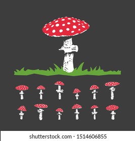 Fly Agaric Set. Collection of Mushroom Shapes. Vector Design Elements.