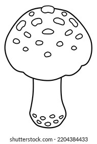 Fly agaric, spotted mushroom - vector line art picture for coloring book, logo or pictogram. Outline. Amanita poisonous mushroom for coloring book, sign or icon