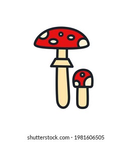 Fly Agaric Toadstool Icon. Vector Isolated Linear Color Icon Contour Shape Outline. Thin Line. Modern Glyph Design. Mushrooms. Nature