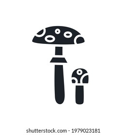 Fly agaric toadstool silhouette. Black isolated silhouettes. Fill solid icon. Modern glyph design. Vector illustration. Mushrooms. Food ingredients.