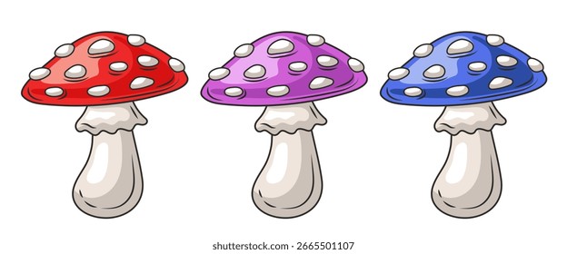 Vuela agárico. Clipart de dibujos animados de Vector aislado sobre fondo blanco.