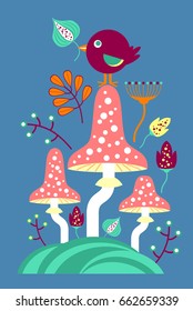 Fly agarics mushrooms. Children's themes, flat