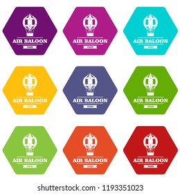 Fly air balloon icons 9 set coloful isolated on white for web