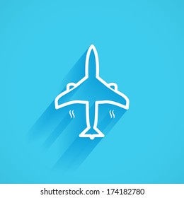 fly, aircraft, flat icon isolated on a blue background for your design, vector illustration