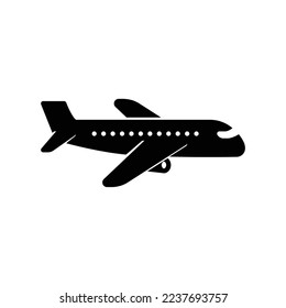 Fly airplane or aicraft icon for aviation transportation in black solid style
