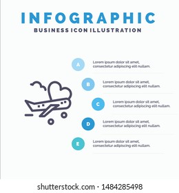 Fly, Airplane, Plane, Airport Line icon with 5 steps presentation infographics Background. Vector Icon Template background