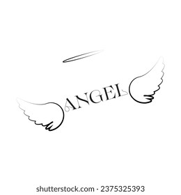 fly Angel wings logo, Angel vector icon. Creative modern THE angel logo design, fly logo design with black line,tshirt design.Wing illustration logo and symbol vector design.