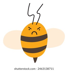 Icono de Emoji de abeja enojada. Lindo personaje infantil. Objeto verano Símbolo Vector plano Miel Arte. Elemento de dibujos animados para Web o diseño tipográfico, cartel