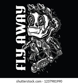 Fly Away Black and White Illustration