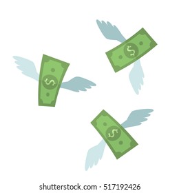 Fly Away dollars. the concept of spending money. flat vector illustration isolate on a white background. easy to use