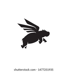 Fly big great hippo has two wings flat logo design template