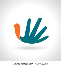 fly of bird to hand. creative idea