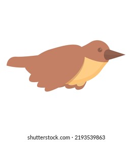 Vector de dibujos animados de ícono de pájaro volador. Rama de árbol. Pasador lateral