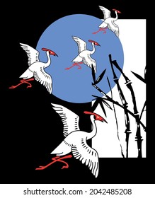 fly bird in the night moon