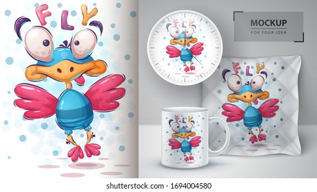 Fly bird poster and merchandising. Vector eps 10