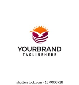 fly bird sun logo design concept template vector