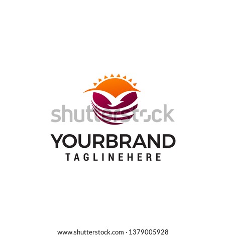 fly bird sun logo design concept template vector