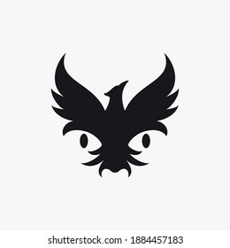 Fly black phoenix with wild animal face logo design