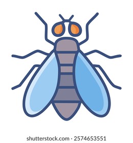 Fly blue color line icon isolated on white background. Flat style flies bee vector illustration.