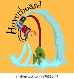 Fly board water extreme sports, isolated design element for summer vacation activity concept, cartoon wave surfing, sea beach vector illustration, active lifestyle adventure