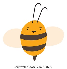 Fly bored Bee Emoji Icon. Cute kid character. Object summer Symbol flat Vector Honey Art. Cartoon element for web or typographic design, poster