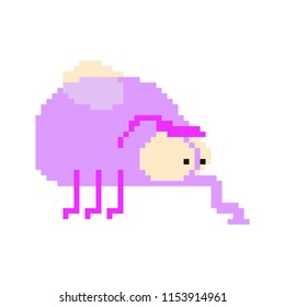 Fly bug pixel art. Flying insect 8 bit. Vector illustration