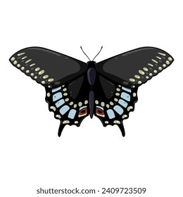 caricatura de mariposa mosca. silueta rosa, naranja verde, signo de mariposa de la mosca color monarca. ilustración vectorial de símbolo aislado