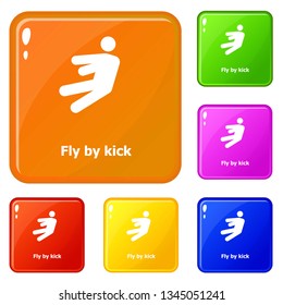Fly by kick icons set collection vector 6 color isolated on white background