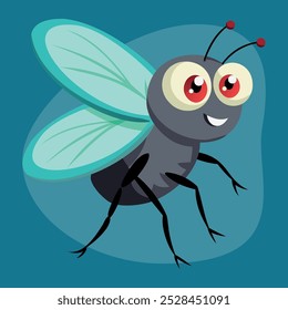 Fly cartoon isolated. Cute and funny fly insect vector illustration cartoon. Housefly insect and cartoon black fly insect flat style. Funny little cartoon fly insect with big googly eyes.