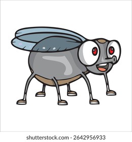 Fly cartoon isolated. Cute and funny fly insect vector illustration cartoon. Housefly insect and cartoon black fly insect flat style. Funny little cartoon fly insect with big googly eyes. 56