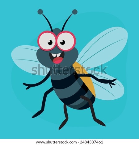 Fly cartoon isolated. Cute and funny fly insect vector illustration cartoon. Housefly insect and cartoon black fly insect flat style. Funny little cartoon fly insect with big googly eyes.