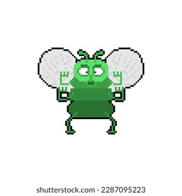 Fly cartoon pixel art. horsefly, gadfly 8 bit. pixelated Vector illustration