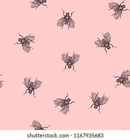 Fly in chaos vector seamless pink pattern for fabric, wrapping, craft, cards, branding, textile