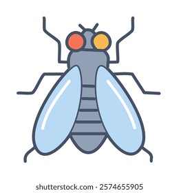 Fly color line icon. Vector illustration of blue bug on white background for graphic and web design