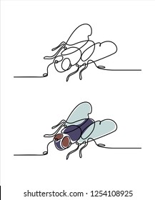 
The fly is a continuous line, the insect is sitting, drawn by a single solid line, in color and contour.