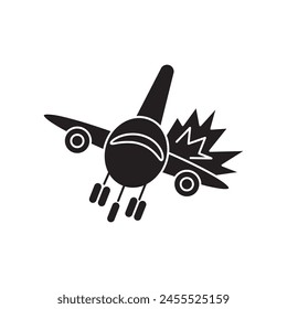 Fliegen, Absturz, Versicherungssymbol. Vektorgrafik Schwarz Flugzeug Absturzsymbol Trendy Stil Illustration auf weißem Hintergrund..eps