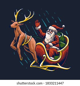 Fly Deer Santa Claus Illustration