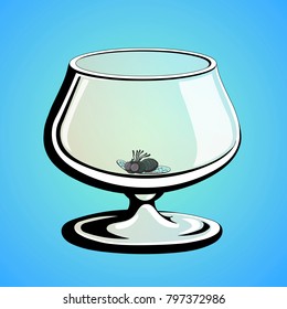Fly died in an empty glass. The symbol of the fight against alcoholism. A glass with transparency.