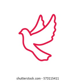 fly dove thin line red icon on white background, happy valentine day