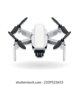 Fly Drone Camera Vector with Realistic 3D Style isolated on White Background. 