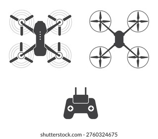fly drone copter with remote control icon set