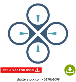 Fly Drone EPS vector pictograph. Illustration style is flat iconic bicolor cyan and blue symbol on white background.