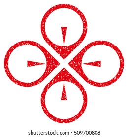 Fly Drone grainy textured icon for overlay watermark stamps. Flat symbol with scratched texture. Dotted vector red ink rubber seal stamp with grunge design on a white background.