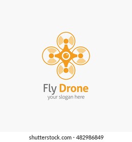 Fly Drone icon, logo and template. Flat Style. Vector Illustration