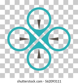 Fly Drone vector pictograph. Illustration style is flat iconic bicolor grey and cyan symbol on a transparent background.