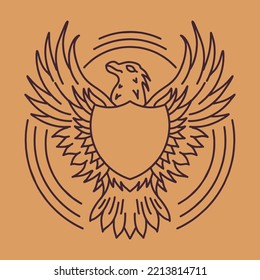 Fly eagle illustration Monoline Vector Logo, Bird vintage badge, creative emblem Design For Business