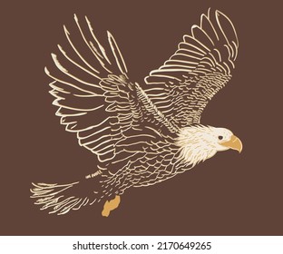 Fly eagle print design. Eagle line vector design for apparel, stickers, posters, background and others. Freedom forever artwork.